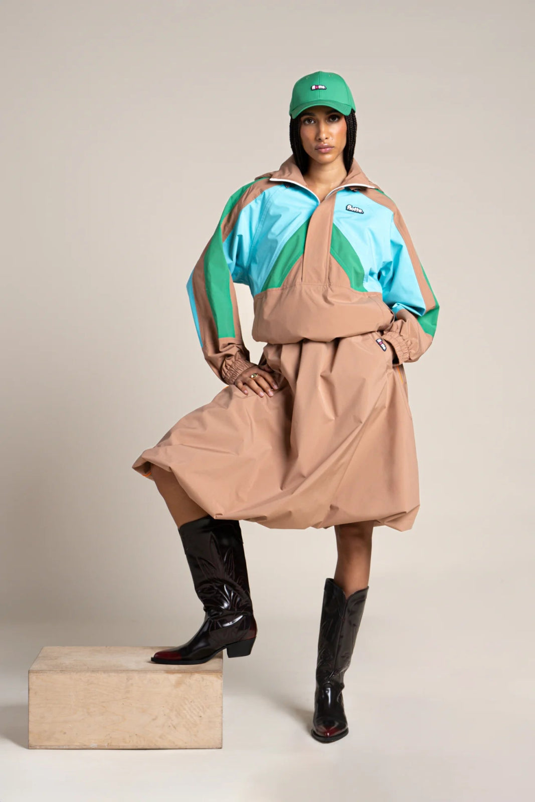 Mirabeau - Waterproof oversized balloon skirt with tightened waist - color cinnamon #couleur_cannelle