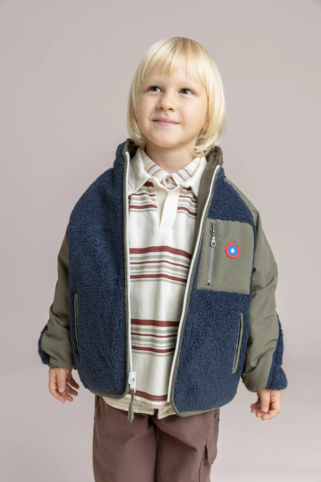 Monceau - Reversible Fleece Jacket -Children - Flotte #couleur_kaki-indigo