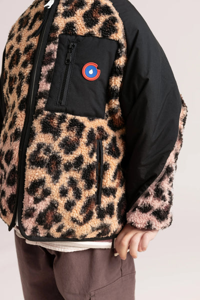 Monceau - Reversible Fleece Jacket -Children - Flotte #couleur_new-leopard-Black