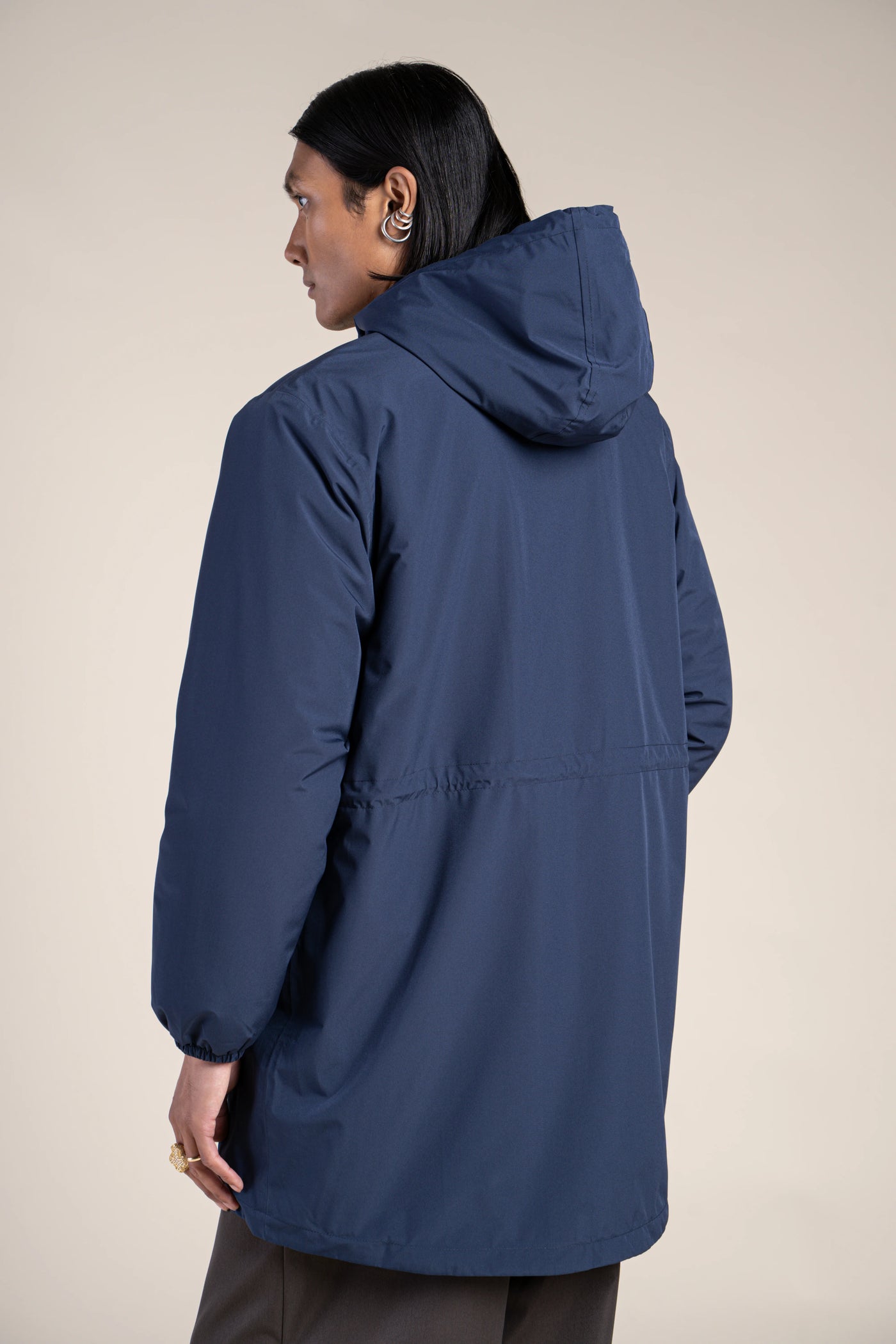 Veste longue imperméable et doublée indigo bleu marine #couleur_indigo