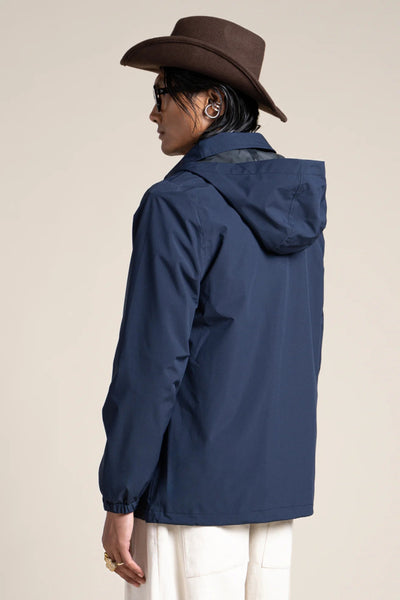 Plaisance - Work blue inspired waterproof jacket with fleet floral embroidery - color indigo #couleur_indigo