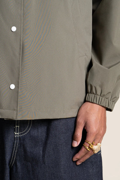 Plaisance - Work blue inspired waterproof jacket with fleet floral embroidery - color khaki #couleur_kaki