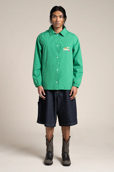 Plaisance - Work blue inspired waterproof jacket with floral fleet embroidery - cactus color #couleur_cactus