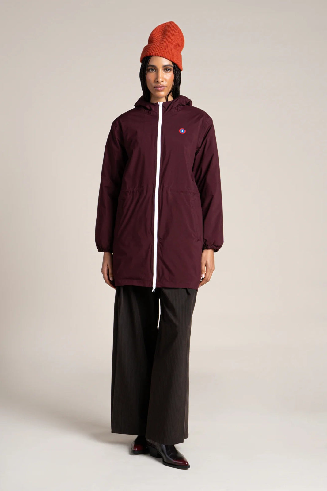 Waterproof and fleece-lined long jacket #couleur_prune