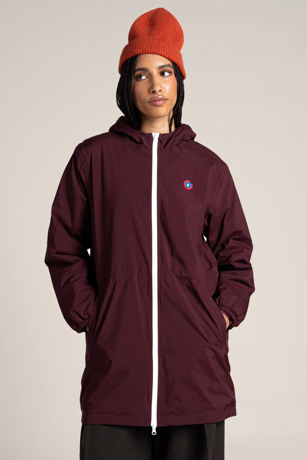 Waterproof, fleece-lined long jacket