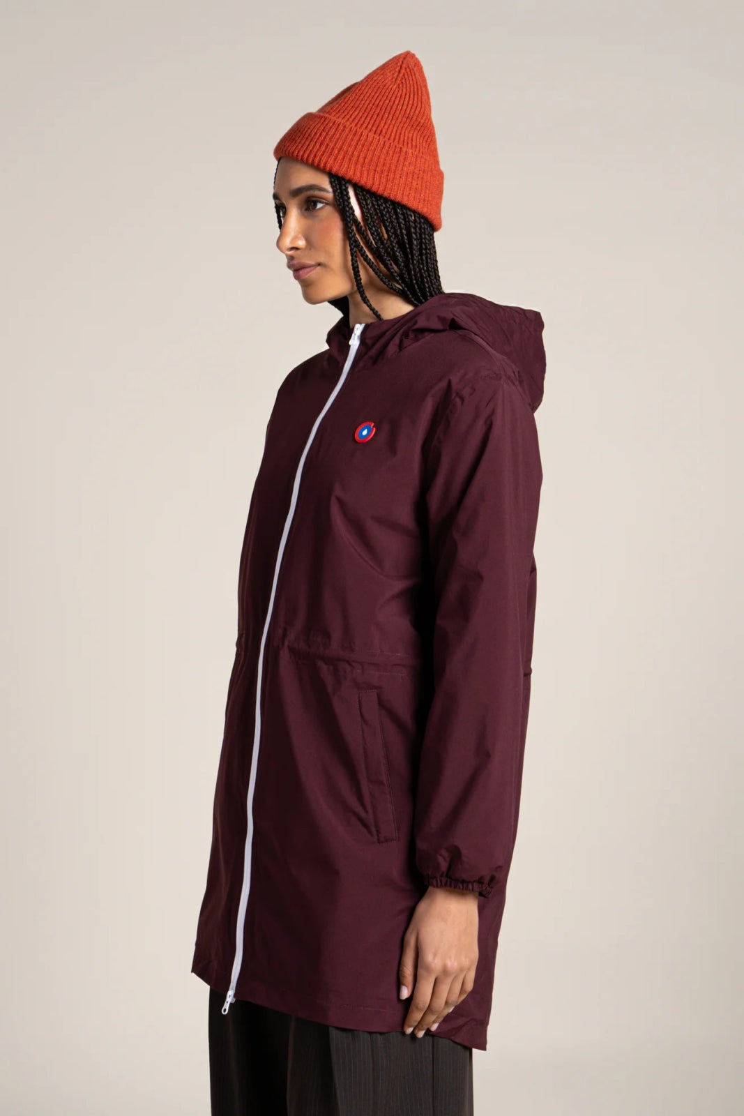 Waterproof and fleece-lined long jacket #couleur_prune