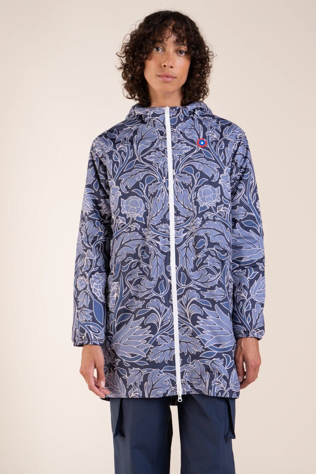 Fleece-lined waterproof long jacket #blue_color