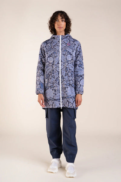 Fleece-lined waterproof long jacket #blue_color