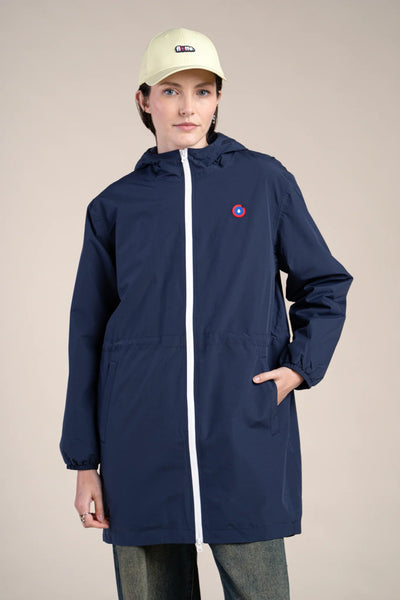 Fleece-lined waterproof long jacket #couleur_indigo