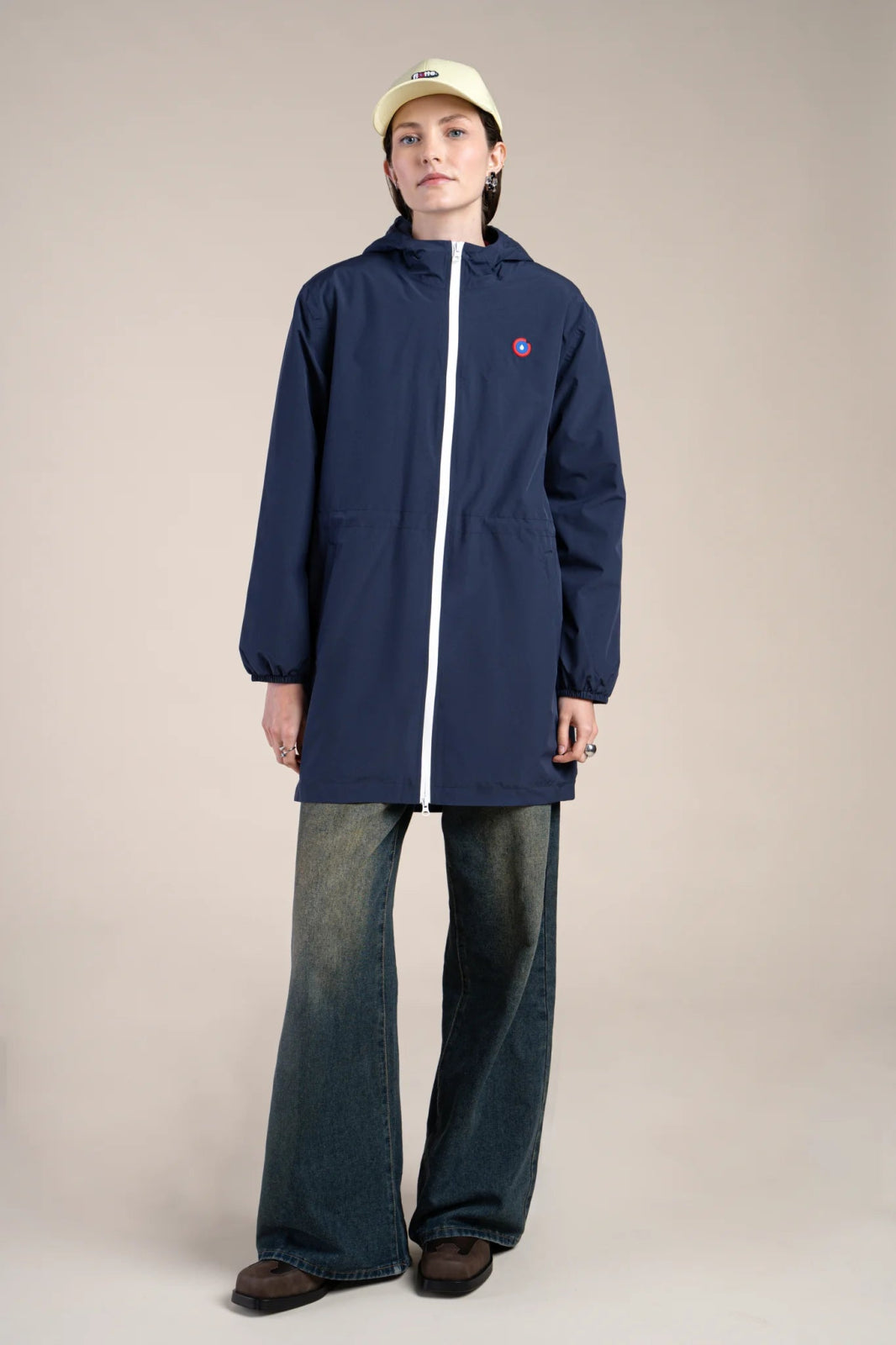 Fleece-lined waterproof long jacket #couleur_indigo