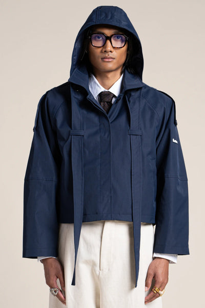 Tuileries - waterproof short trenchcoat - Flotte couleur indigo #couleur_indigo