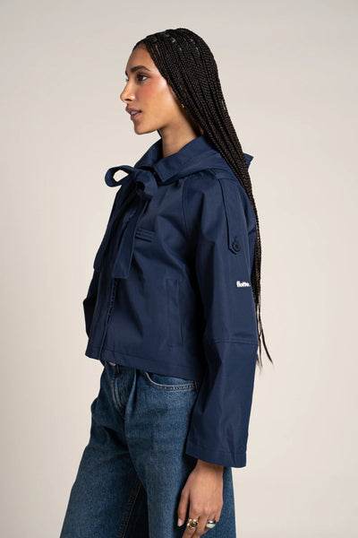 Tuileries - waterproof short trenchcoat - Flotte couleur indigo #couleur_indigo