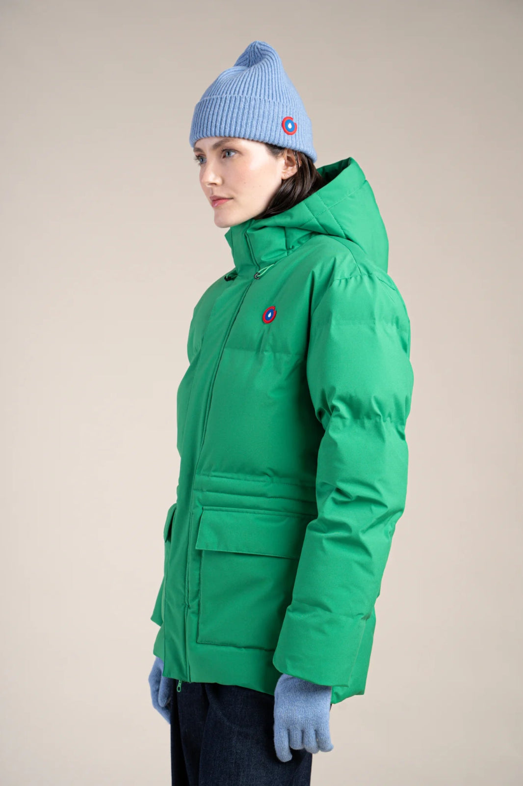 Waterproof mid-length down jacket - #couleur_cactus