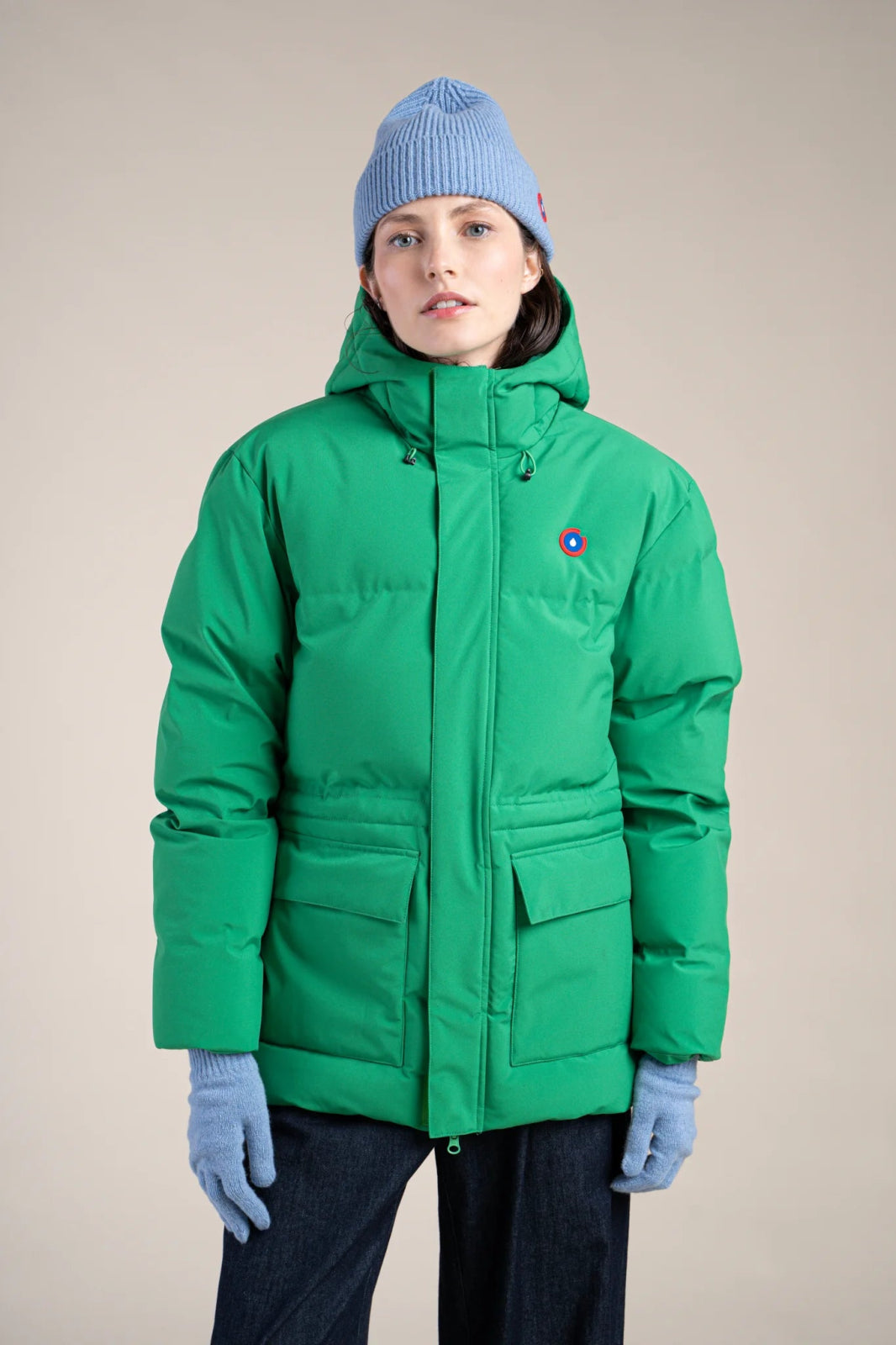 Waterproof mid-length down jacket - #couleur_cactus