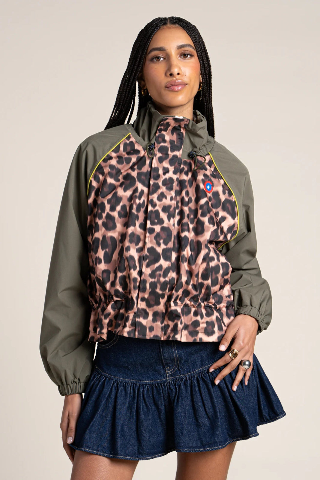 Vosges - Waterproof crop-top jacket in new leopard print in khaki 