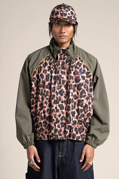 Vosges - Waterproof jacket crop-top effect new leopard print khaki color #couleur_new-leopard-khaki