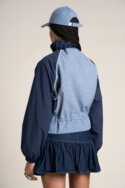 Vosges - Waterproof jacket crop-top effect blue jean color indigo #couleur_blue-jean-indigo