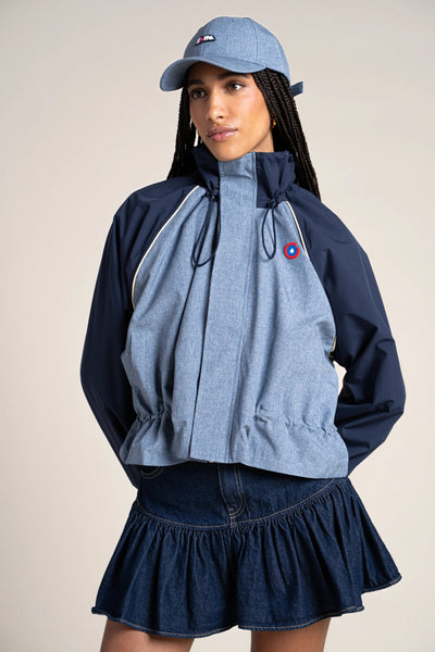 Vosges - Waterproof jacket crop-top effect blue jean color indigo #couleur_blue-jean-indigo