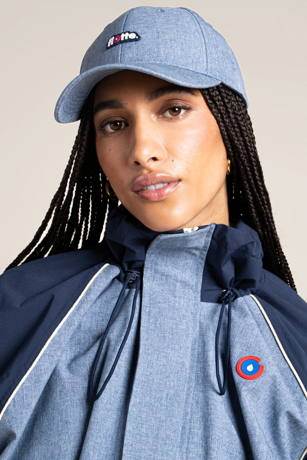 Vosges - Waterproof jacket crop-top effect blue jean color indigo #couleur_blue-jean-indigo