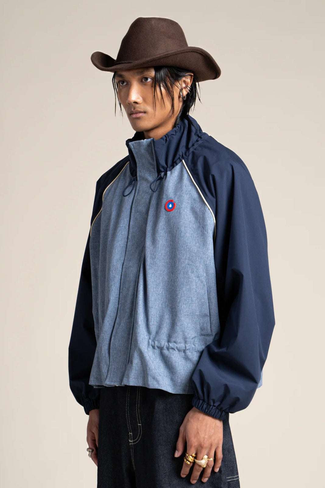 Vosges - Waterproof jacket crop-top effect blue jean color indigo #couleur_blue-jean-indigo