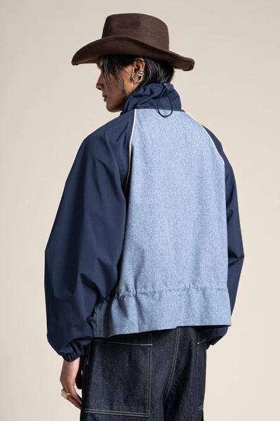 Vosges - Waterproof jacket crop-top effect blue jean color indigo #couleur_blue-jean-indigo