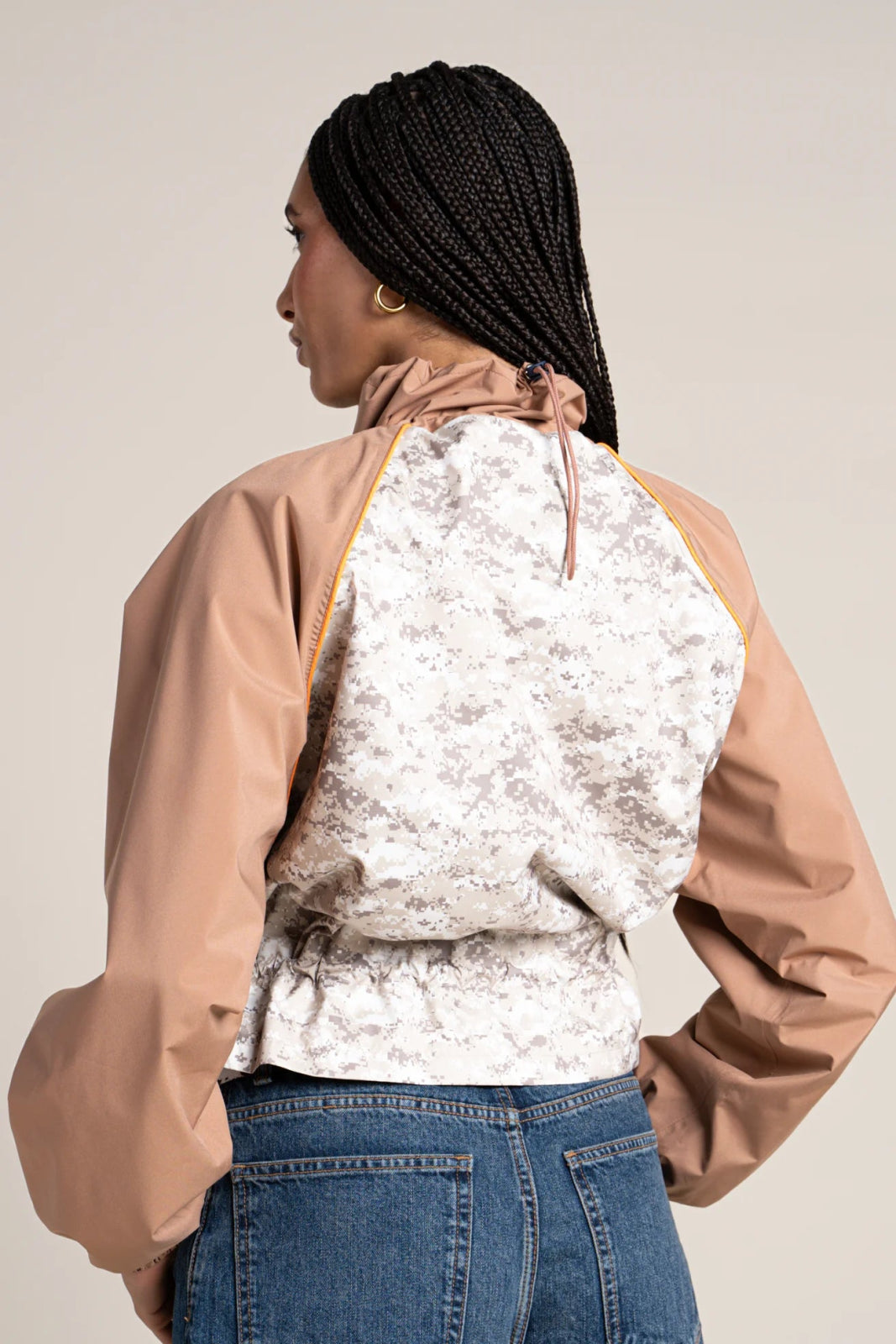 Vosges - Waterproof jacket crop-top effect pixel camo color cinnamon #couleur_cannelle-pixel-camo