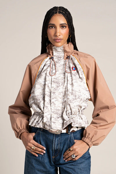 Vosges - Waterproof jacket crop-top effect pixel camo color cinnamon #couleur_cannelle-pixel-camo