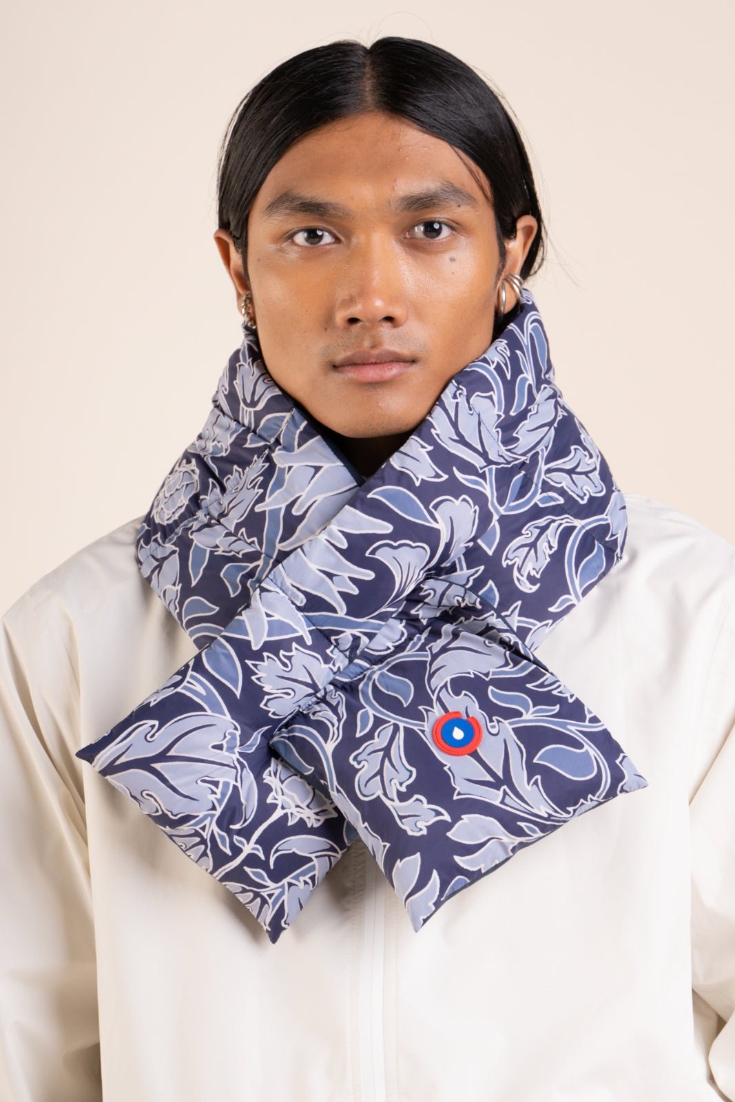 Alma reversible waterproof scarf #couleur_indigo-Blueflower