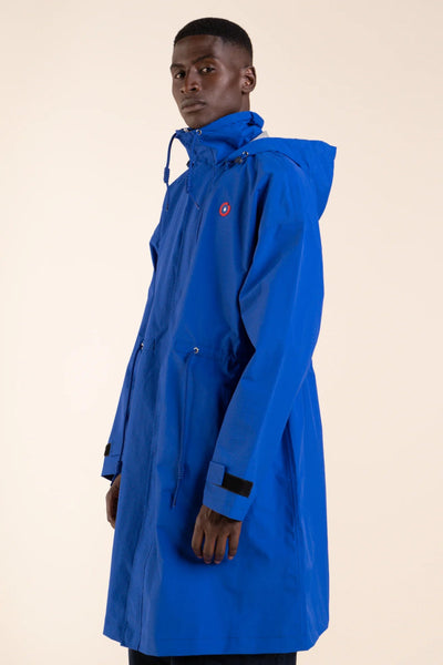 Caumartin - Long oversize waterproof jacket- Flotte #couleur_bleu-roi