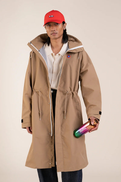 Caumartin - Long oversize waterproof jacket- Flotte #couleur_sahara