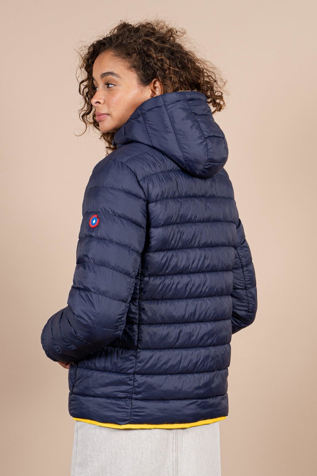 Charonne - Reversible down jacket - Flotte #couleur_citron-indigo