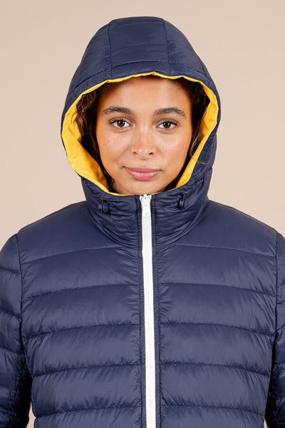 Charonne - Reversible down jacket - Flotte #couleur_citron-indigo