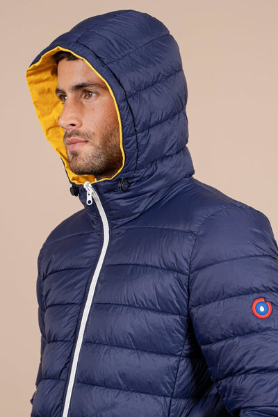 Charonne - Reversible down jacket - Flotte #couleur_citron-indigo