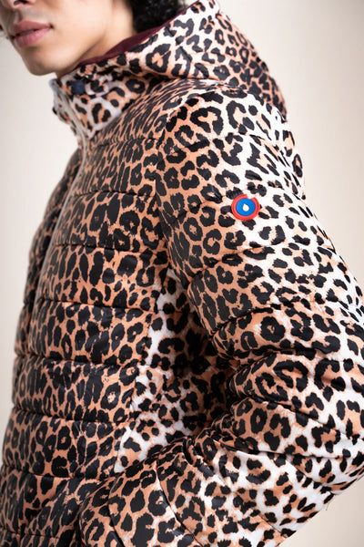 Charonne - Waterproof reversible down jacket - Flotte #couleur_prune-leopard