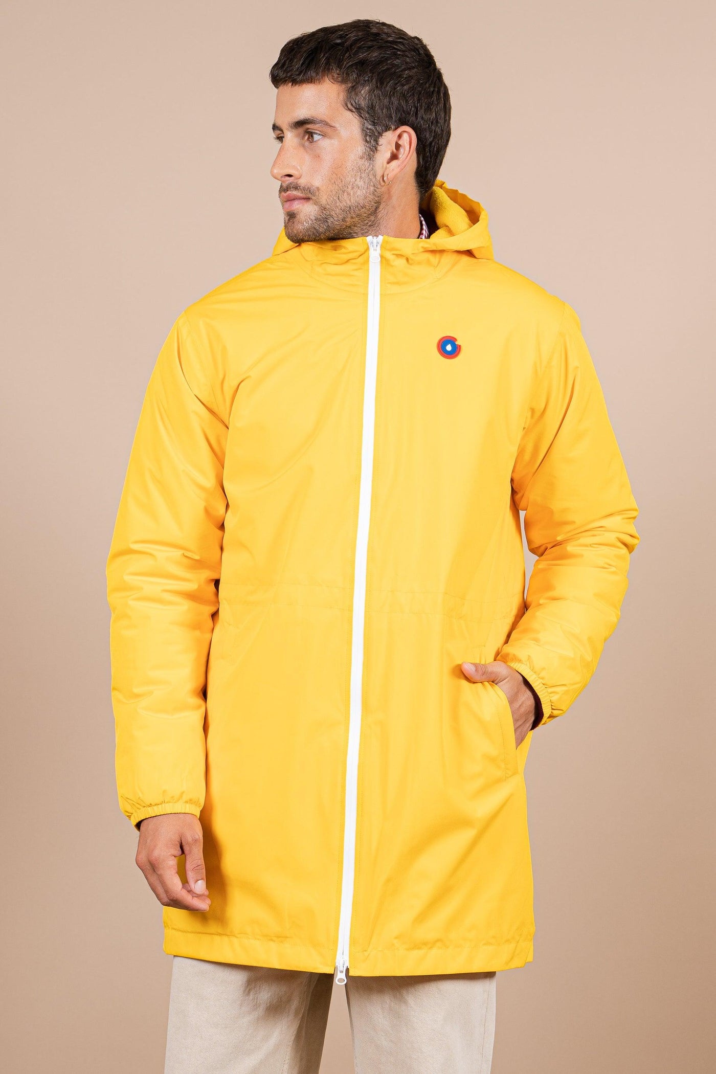 Long waterproof jacket with lemon lining #couleur_citron