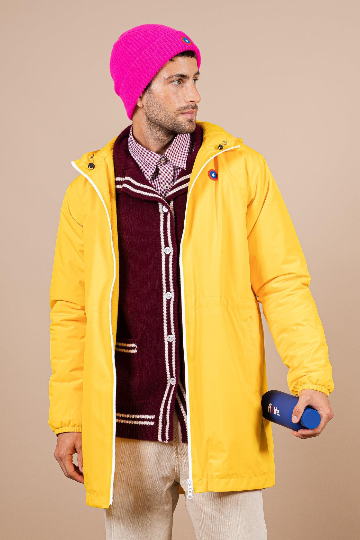 Waterproof and lined long jacket citron #couleur_citron