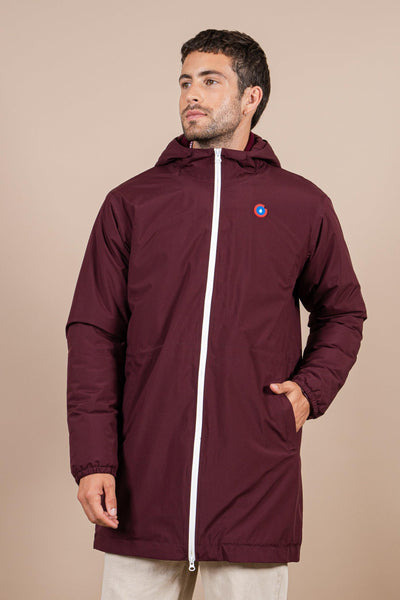 Waterproof and fleece-lined long jacket Bordeaux #couleur_prune