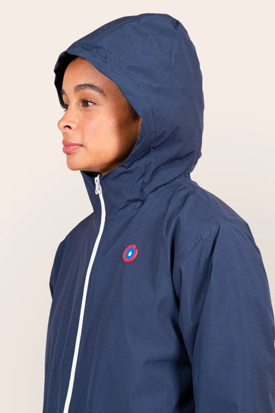 Navy Blue Fleece-Lined Waterproof Long Jacket #couleur_indigo