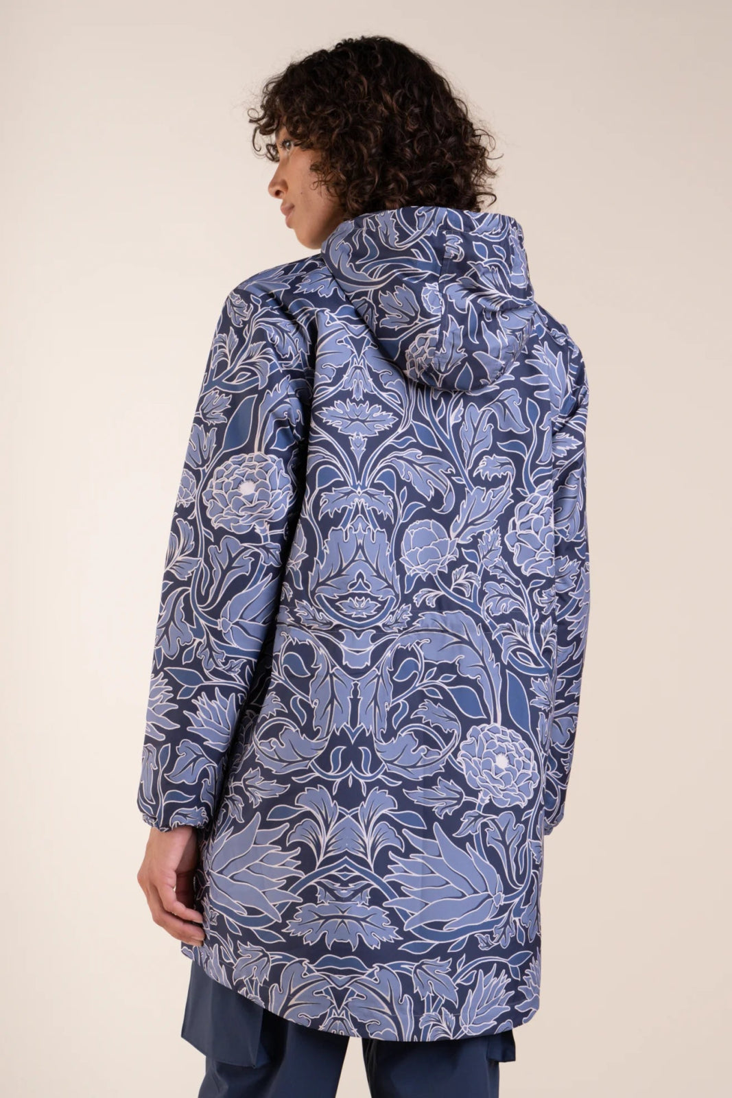 Fleece-lined waterproof long jacket #blue_color