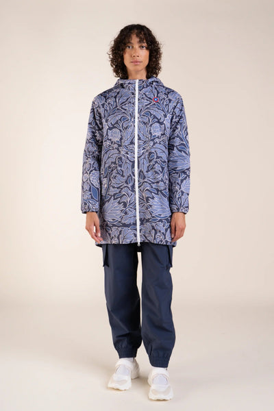 Fleece-lined waterproof long jacket #blue_color